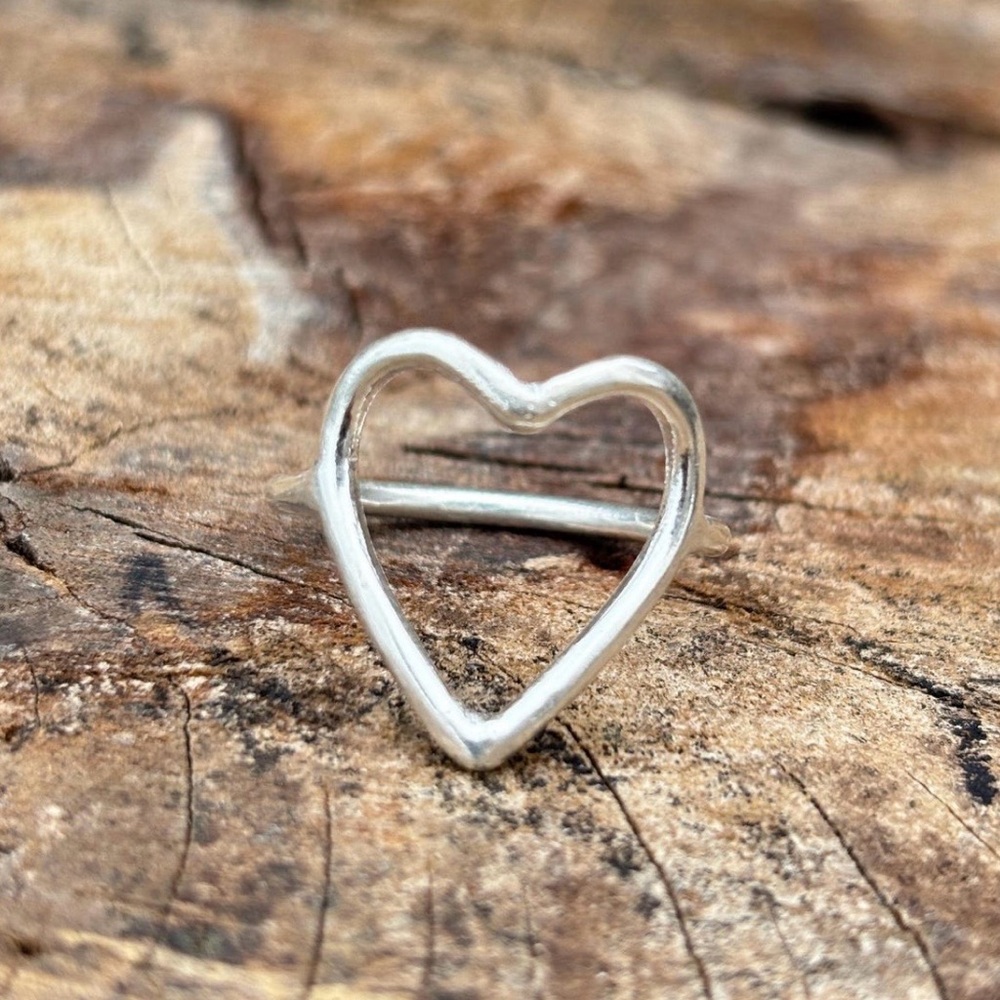Sterling Silver Open Heart Ring - Silver Heart Statement